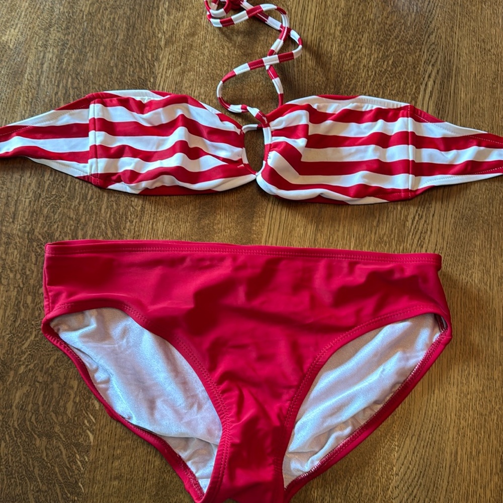 Bikini — top is  size L; Xhilaration. Bottom is size M; Isaac Mizrahi.